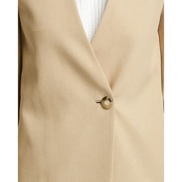 Vince Cream Beige Collarless Wool Blend Blazer Single Button Slit Pockets Sz 18 - Picture 7 of 10